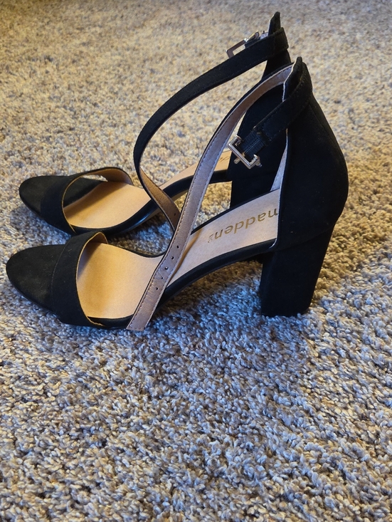 Steve Madden Shoes - Steve Madden Black Suede Block Heel Sandals with Ankle Strap Size 9
